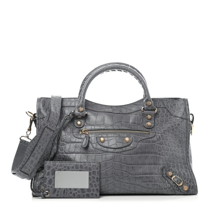 Balenciaga Calfskin Crocodile Embossed Giant 12 Gold Hardware City Gris Beton 1 of 13