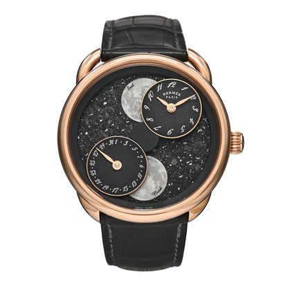 Hermes 18K Rose Gold Alligator Mother of Pearl Meteorite 43mm Arceau De La Lune Moon Phase Automatic Watch Graphite 1 of 5