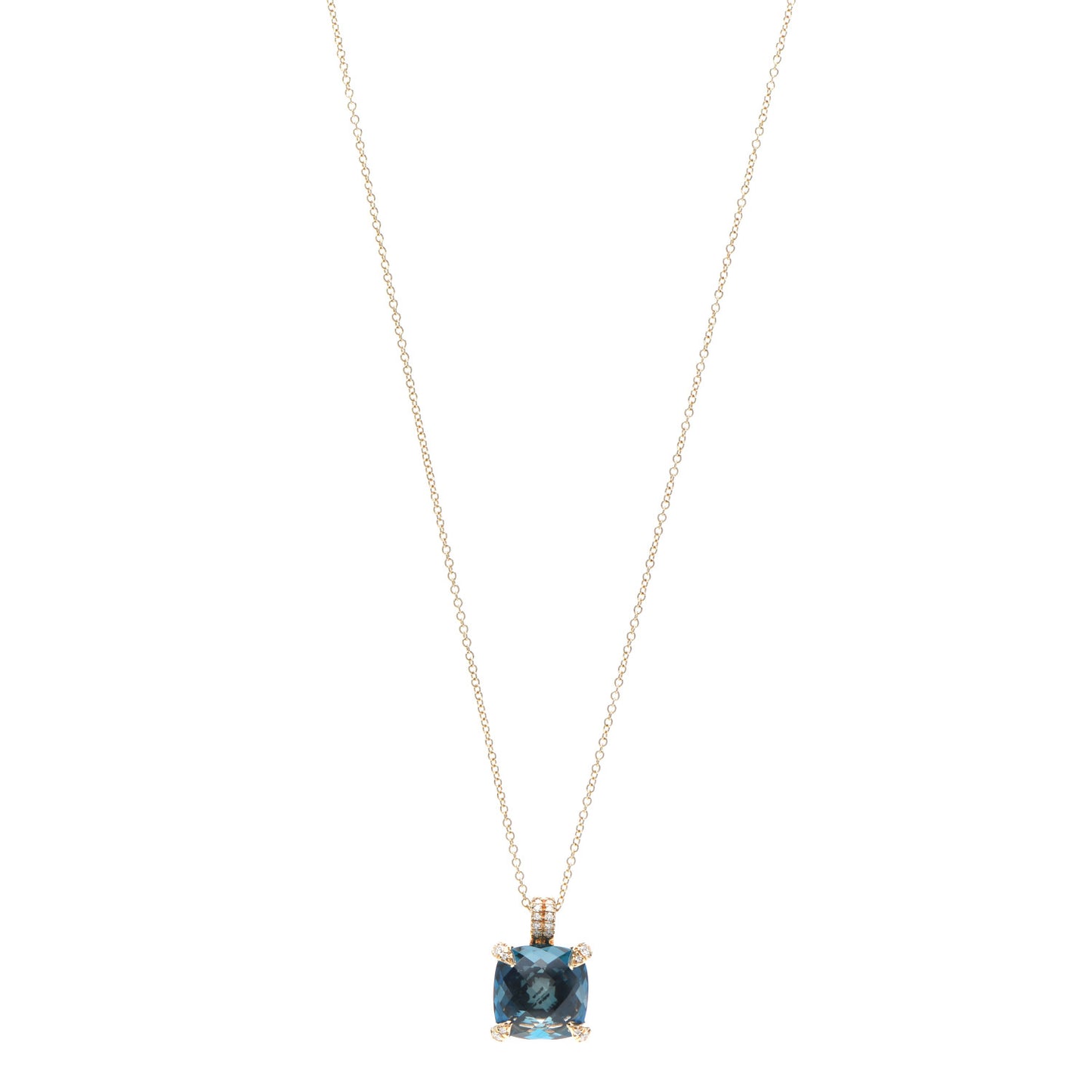 18K Yellow Gold Diamond Hampton Blue Topaz 11mm Chatelaine Pendant Necklace