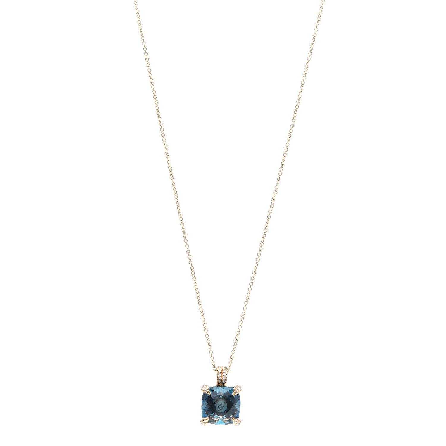 David Yurman 18K Yellow Gold Diamond Hampton Blue Topaz 11mm Chatelaine Pendant Necklace 1 of 4