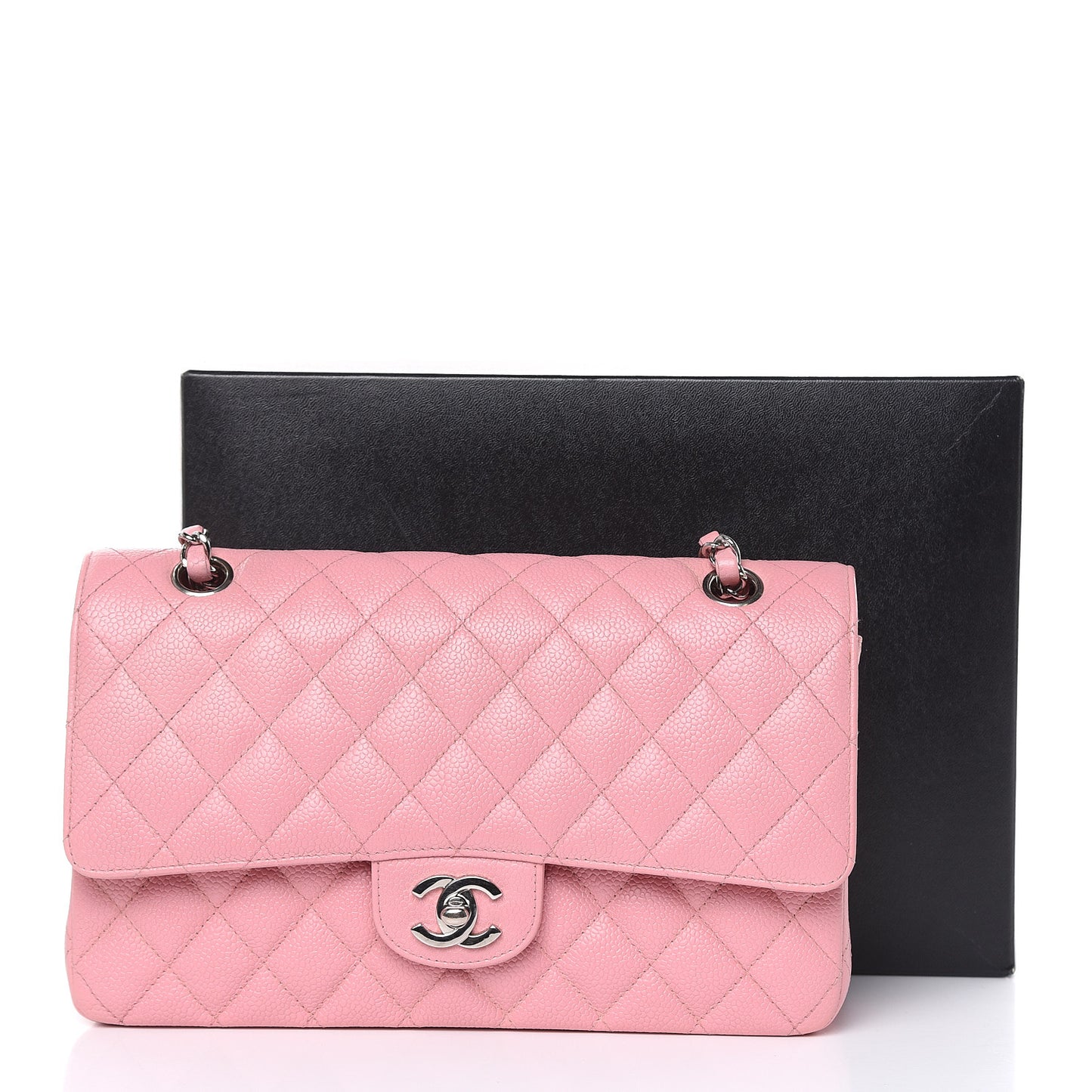 Caviar Quilted Medium Double Flap Pink