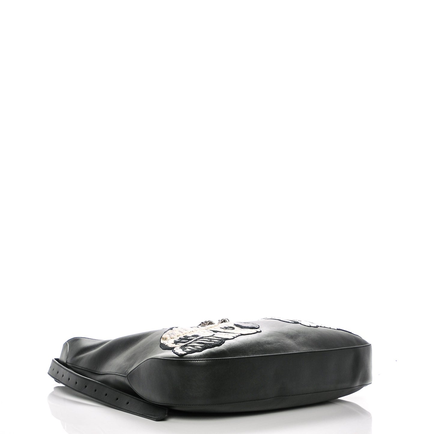 Calfskin Dog Embroidered Extra Large Dionysus Hobo Black