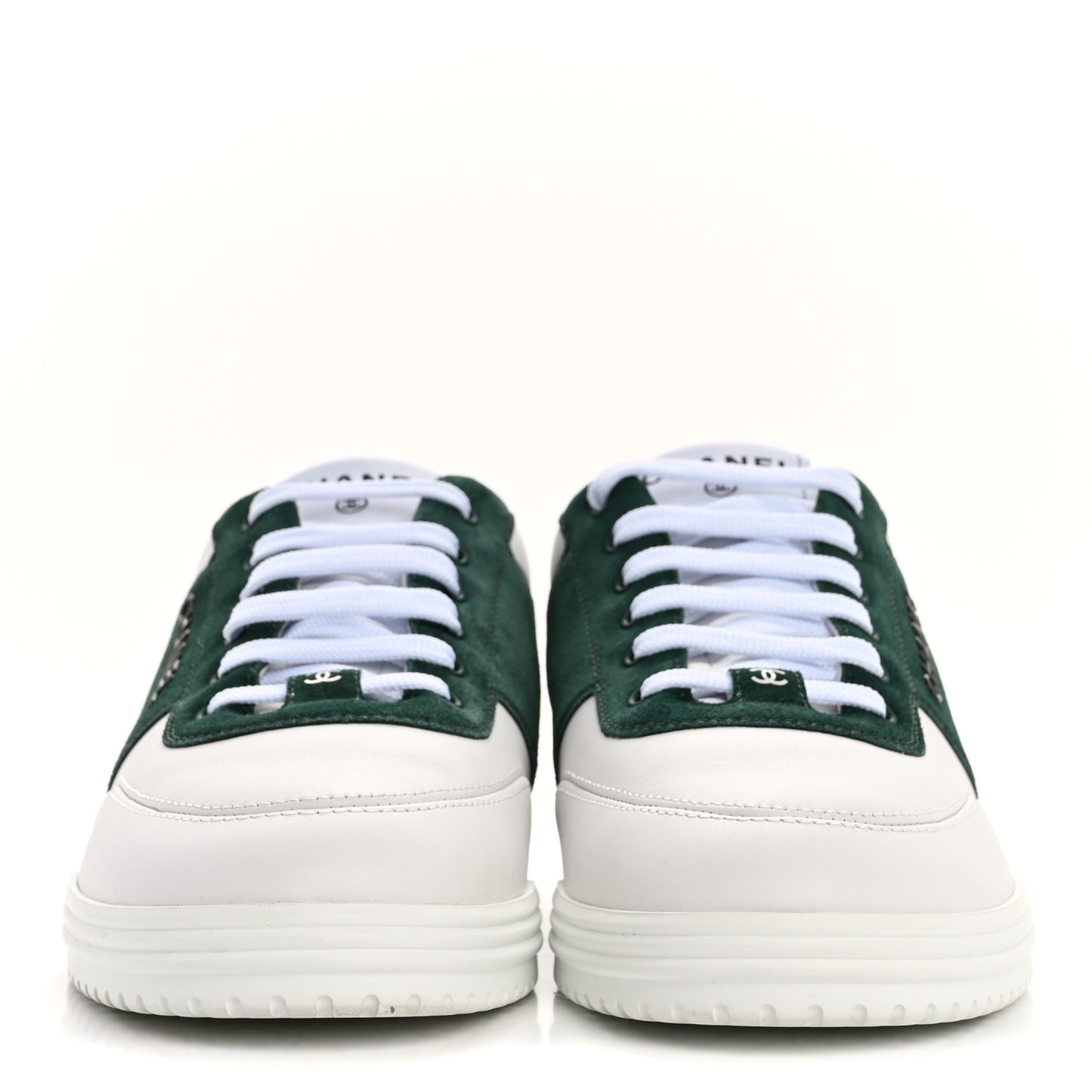 Calfskin Suede Calfskin Logo Womens Sneakers 38.5 White Dark Green