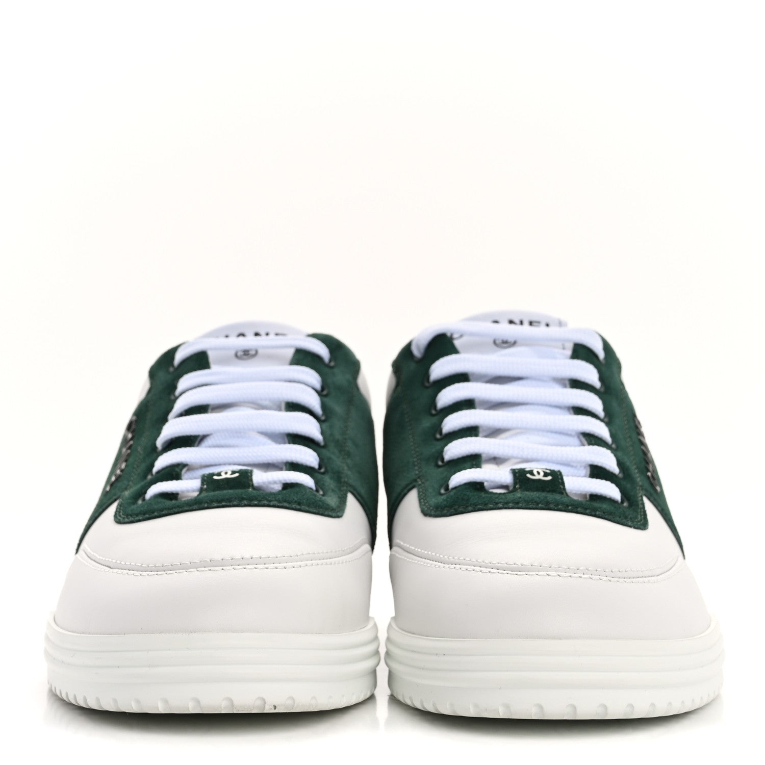Chanel Calfskin Suede Calfskin Logo Womens Sneakers 38.5 White Dark Green 3 of 11