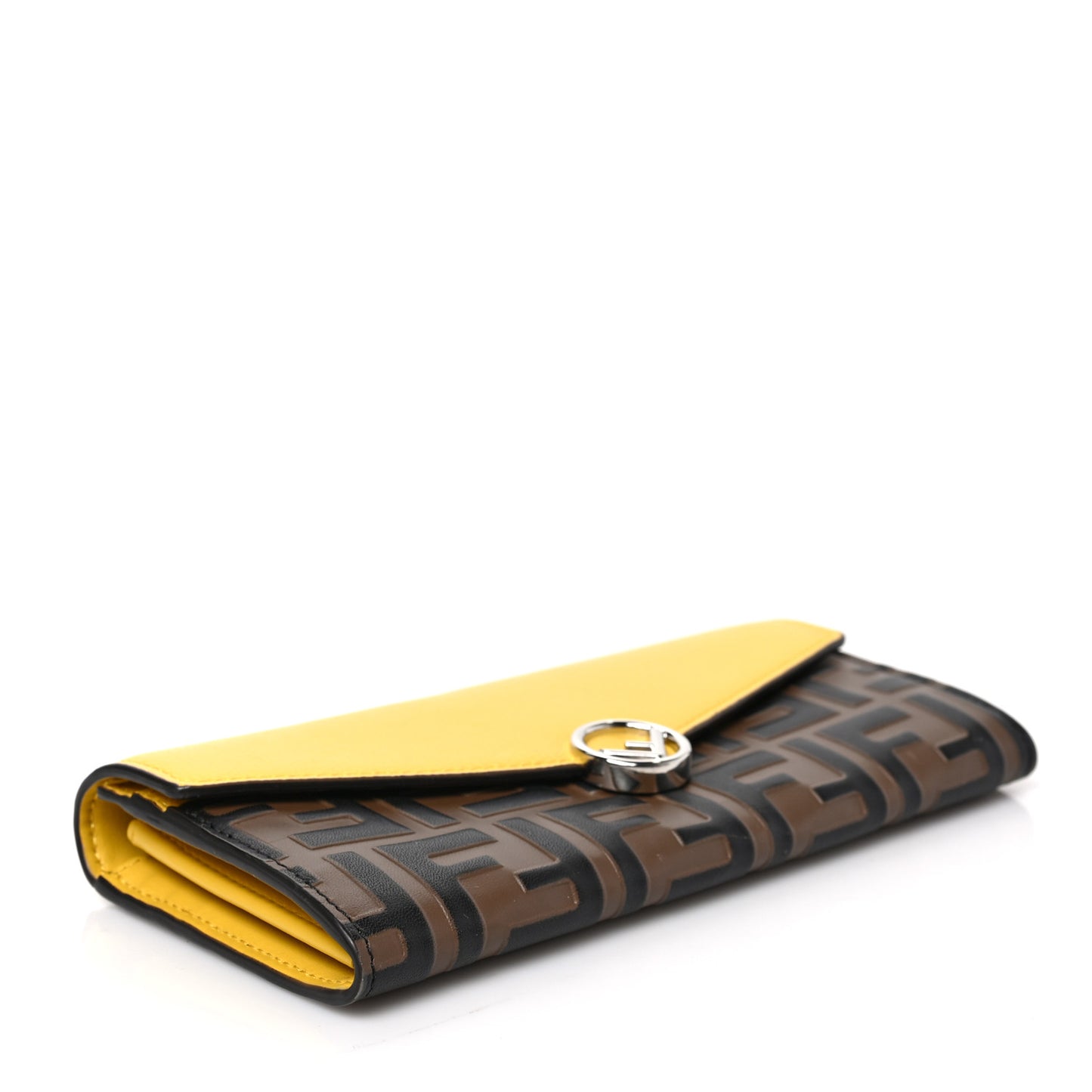 Vitello Cruise F is Fendi Bi-Color FF 1974 Embossed Continental Envelope Wallet Maya Black Sunflower