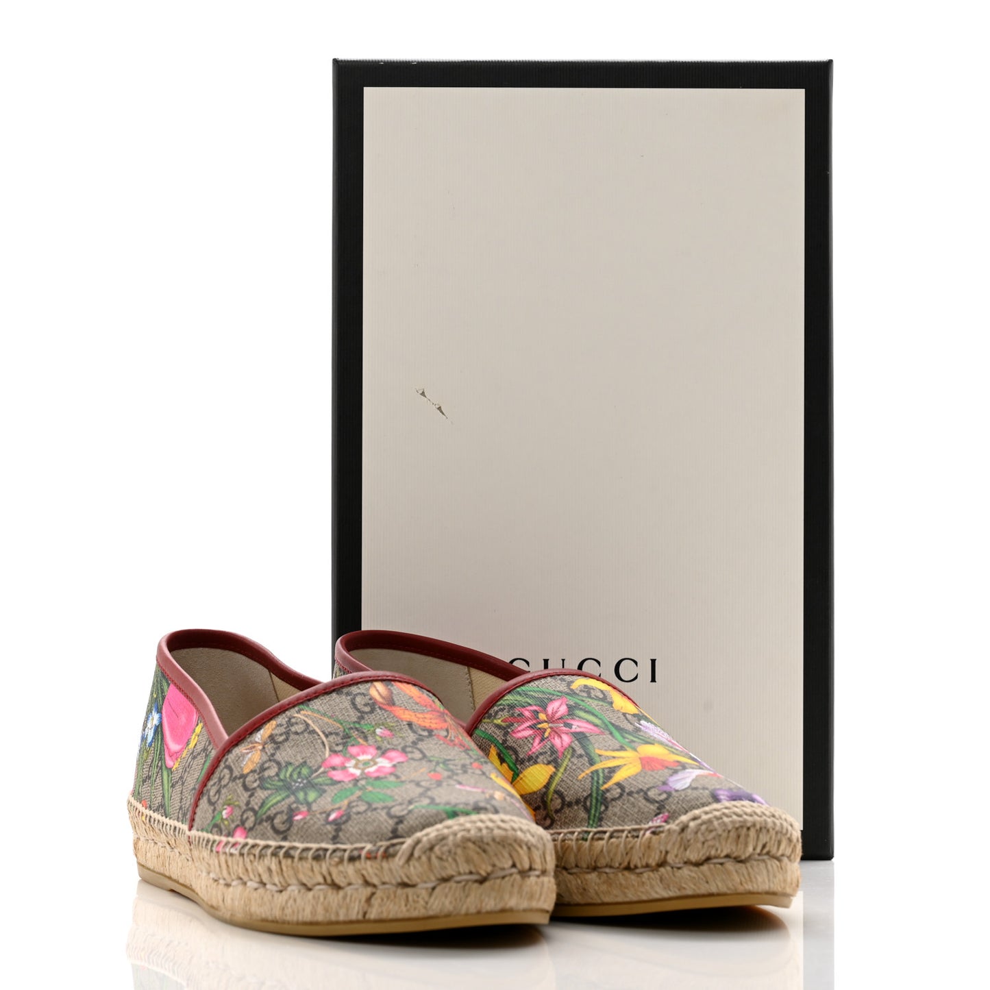 GG Supreme Monogram Tian Womens Espadrilles 41 Beige Multicolor Red