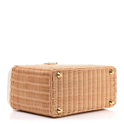 Prada Canvas Wicker Shoulder Bag White Tan 5 of 16