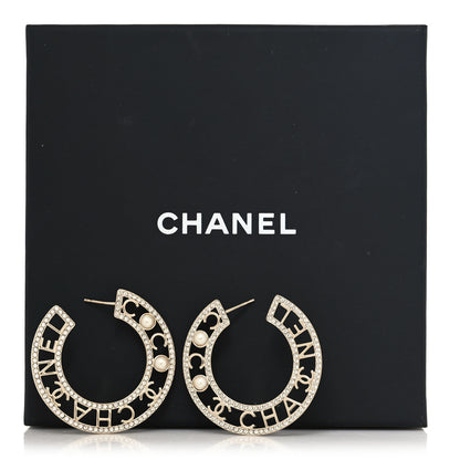 Chanel Crystal Pearl Bow-tiful CC Hoop Earrings Gold 5 of 5