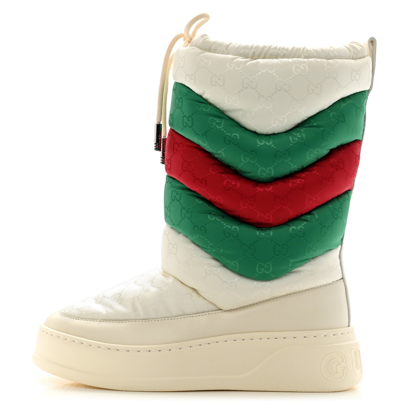 Nylon Jacquard Monogram GG Lace Up Snow Boots 35 White Red Green