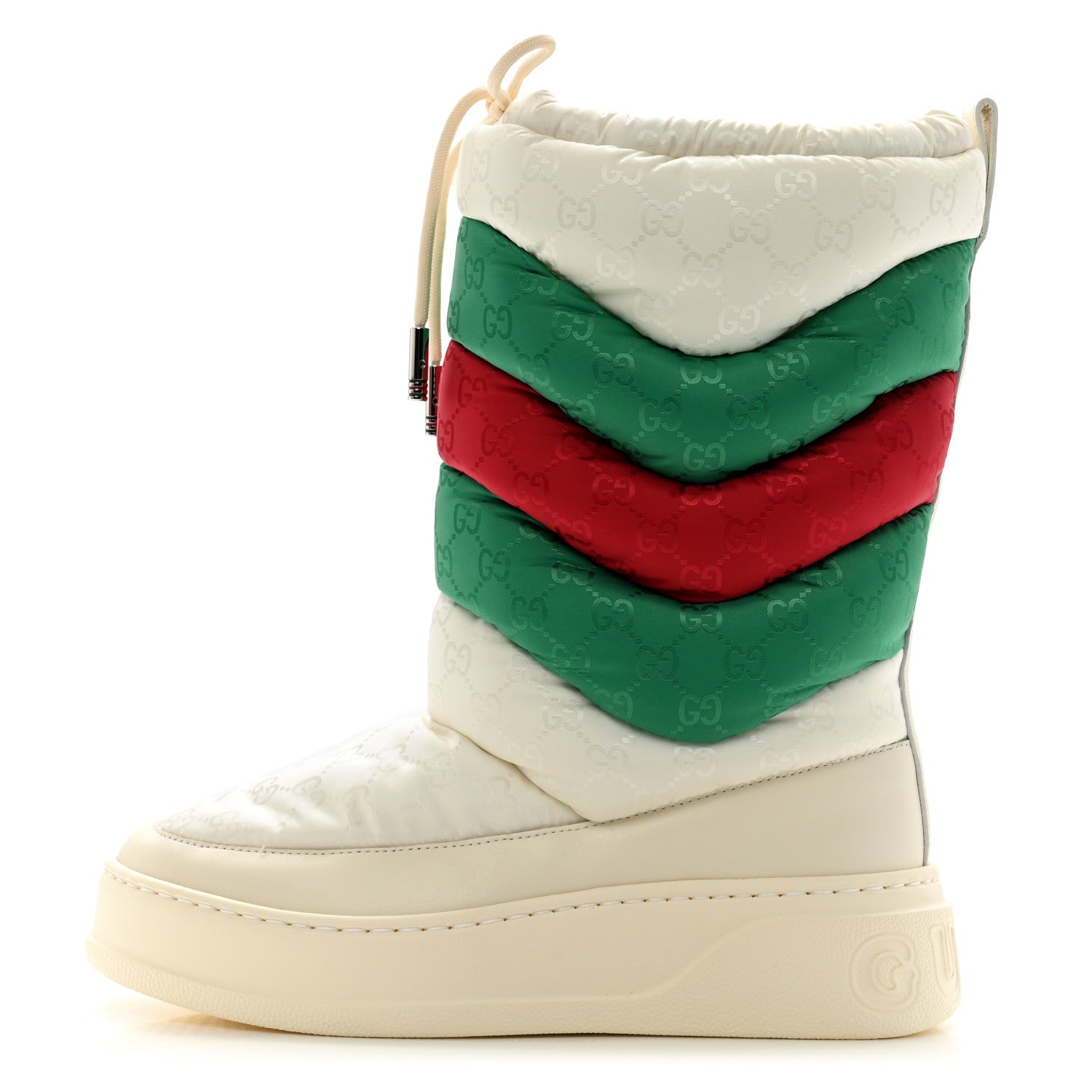 Gucci Nylon Jacquard Monogram GG Lace Up Snow Boots 35 White Red Green 1 of 8