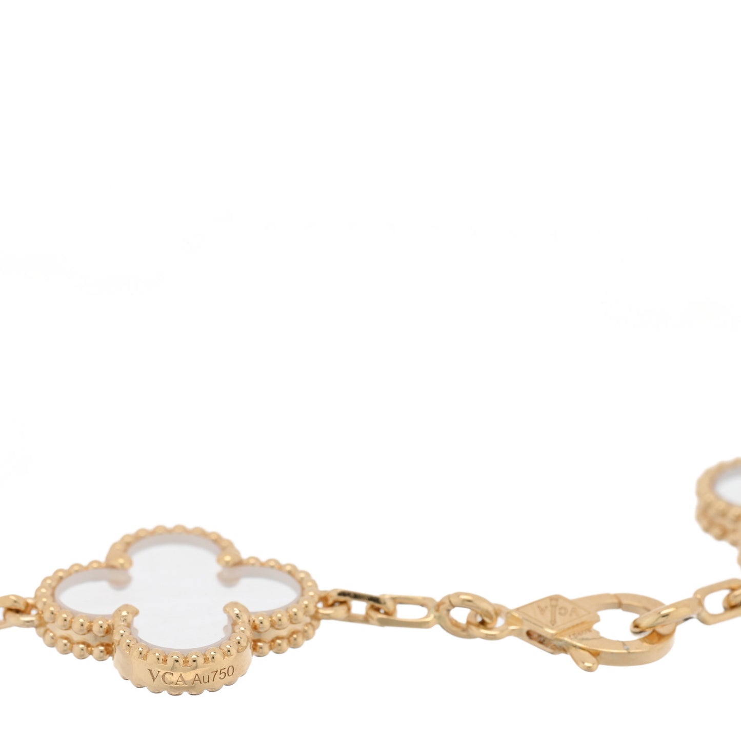 18K Yellow Gold Rock Crystal 5 Motifs Vintage Alhambra Bracelet