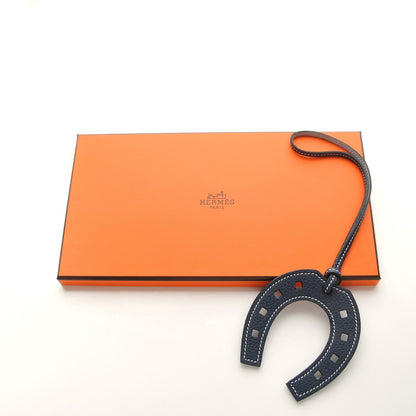 Hermes Togo Paddock Horseshoe Bag Charm Bleu Indigo Gris Mouette 4 of 4