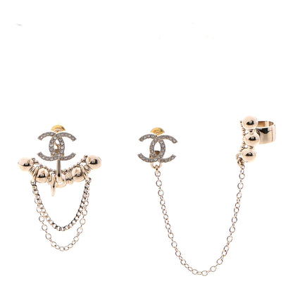 Chanel Metal Crystal CC Chain Cuff Earrings Gold 1 of 4