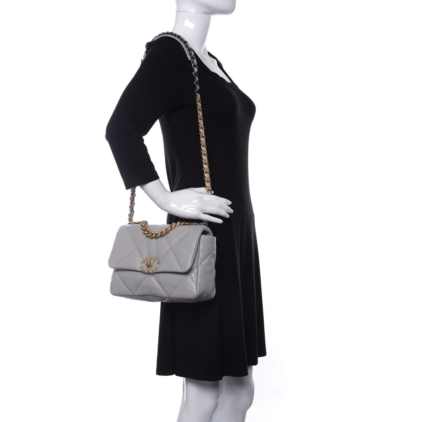 Lambskin Quilted Medium Chanel 19 Flap Grey