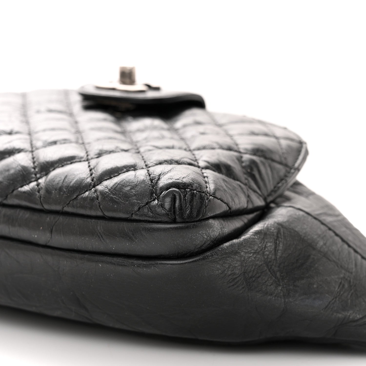 Chanel Crumpled Calfskin Quilted Casual Rock Waist Bag Fanny Pack Black 10 of 11