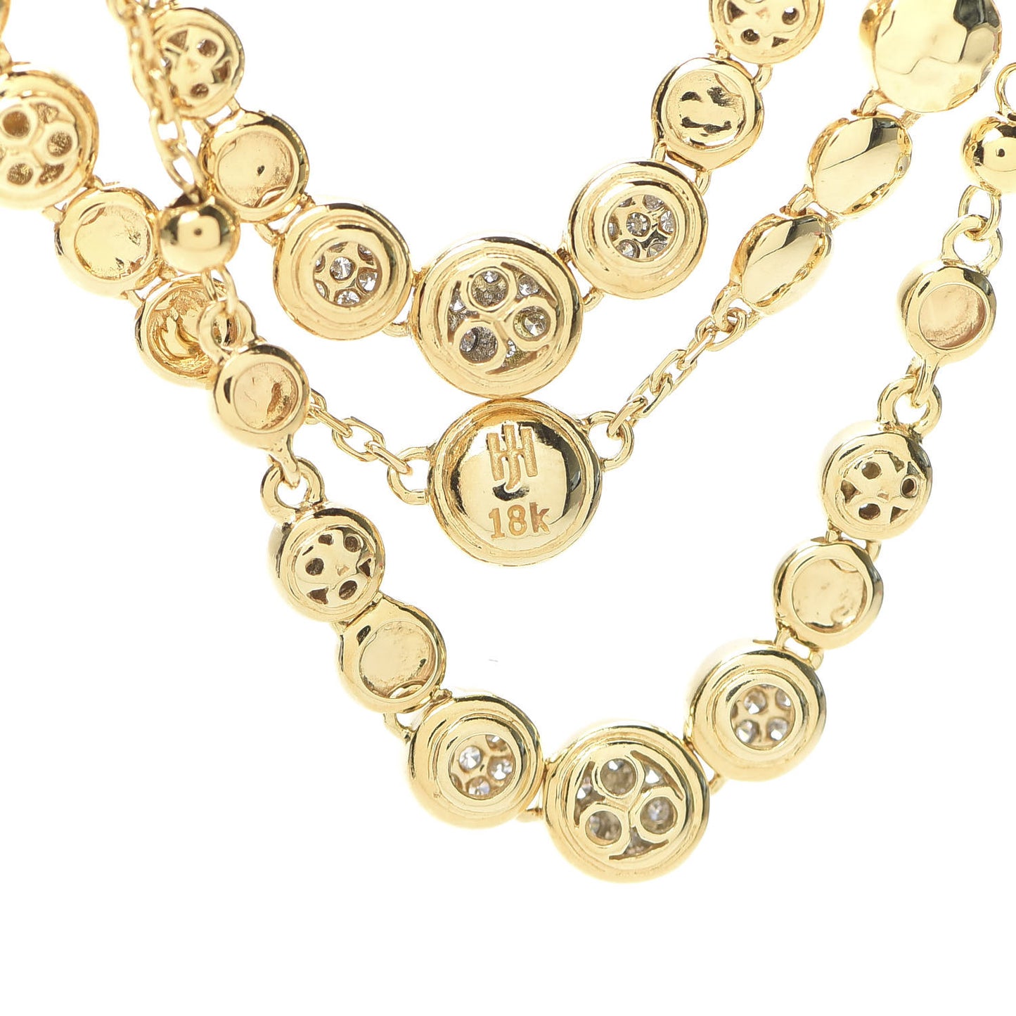 18K Yellow Gold Diamond Dot Hammered Multi-Row Necklace