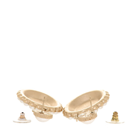Chanel Pearl Enamel CC Oval Drop Earrings Gold Black 3 of 5