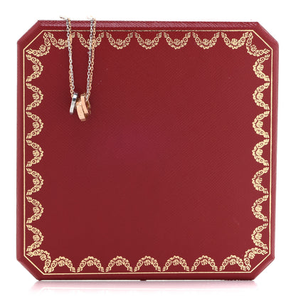 Cartier 18K White Pink Gold Diamond Three Ring LOVE Pendant Necklace 9 of 9