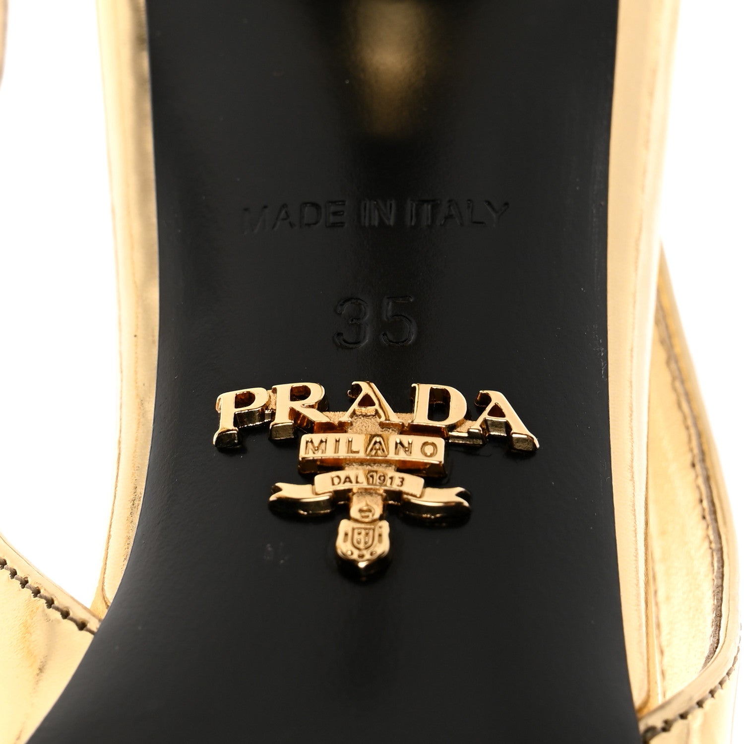 Prada Metallic Calfskin Metal Triangle Logo 85mm Slingback Pumps 35 Platino 7 of 8