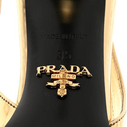 Prada Metallic Calfskin Metal Triangle Logo 85mm Slingback Pumps 35 Platino 7 of 8