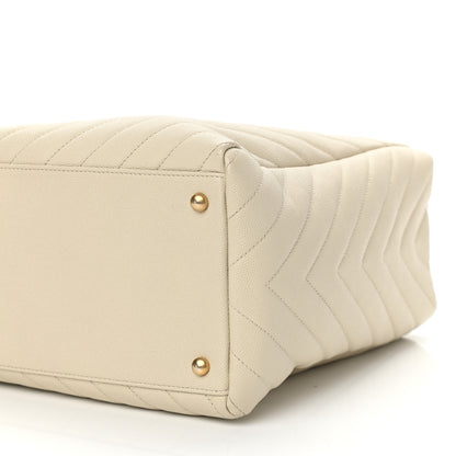Chanel Caviar Chevron Quilted Coco Handle Shopping Tote Ivory 12 of 14