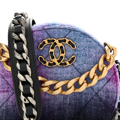 Chanel Wool Tweed Chanel 19 Round Clutch With Chain Purple Black Blue 8 of 11