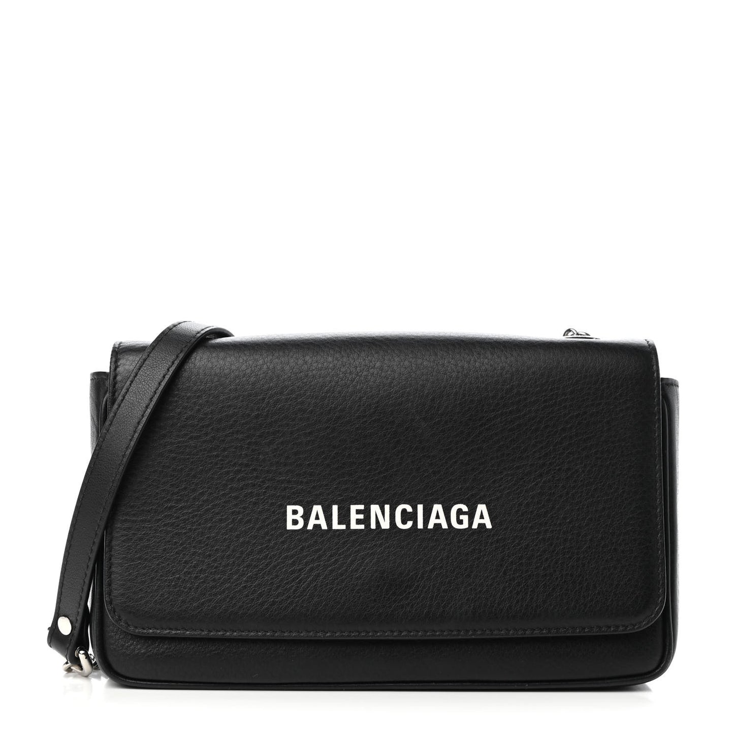 Pebbled Calfskin Logo Everyday Flap Chain Wallet Black
