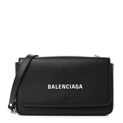 Balenciaga Pebbled Calfskin Logo Everyday Flap Chain Wallet Black 1 of 8
