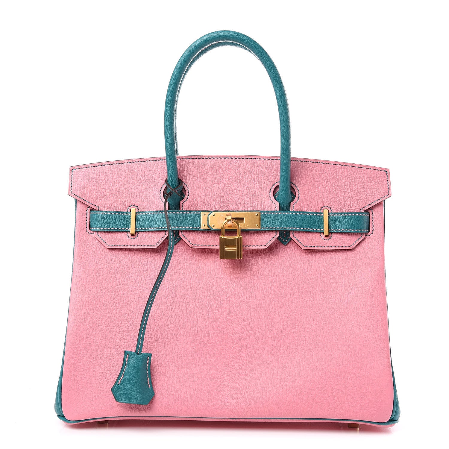 Hermes Chevre Mysore Horseshoe Birkin 30 Rose Confetti Bleu Paon 1 of 9