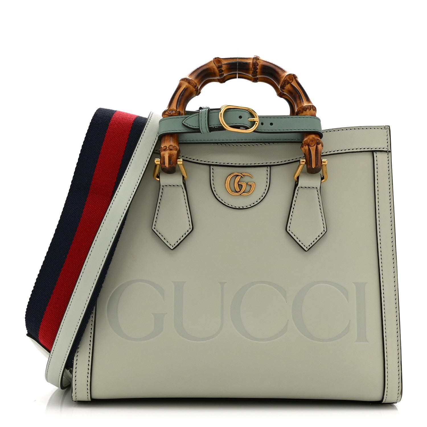Gucci Charisma Calfskin Gucci Embossed Web Diana Tote Bag Salvy Green 1 of 11