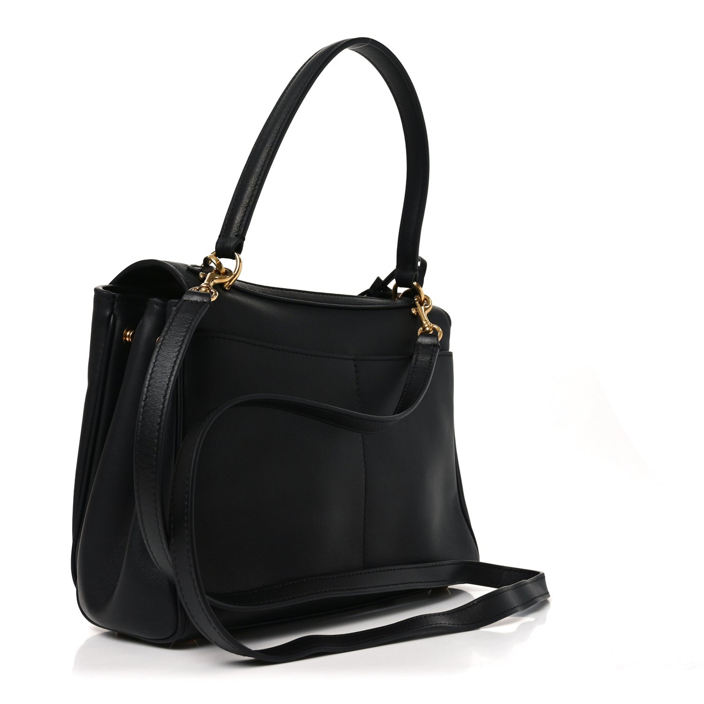 Natural Smooth Calfskin Small Rodeo Top Handle Handbag Black