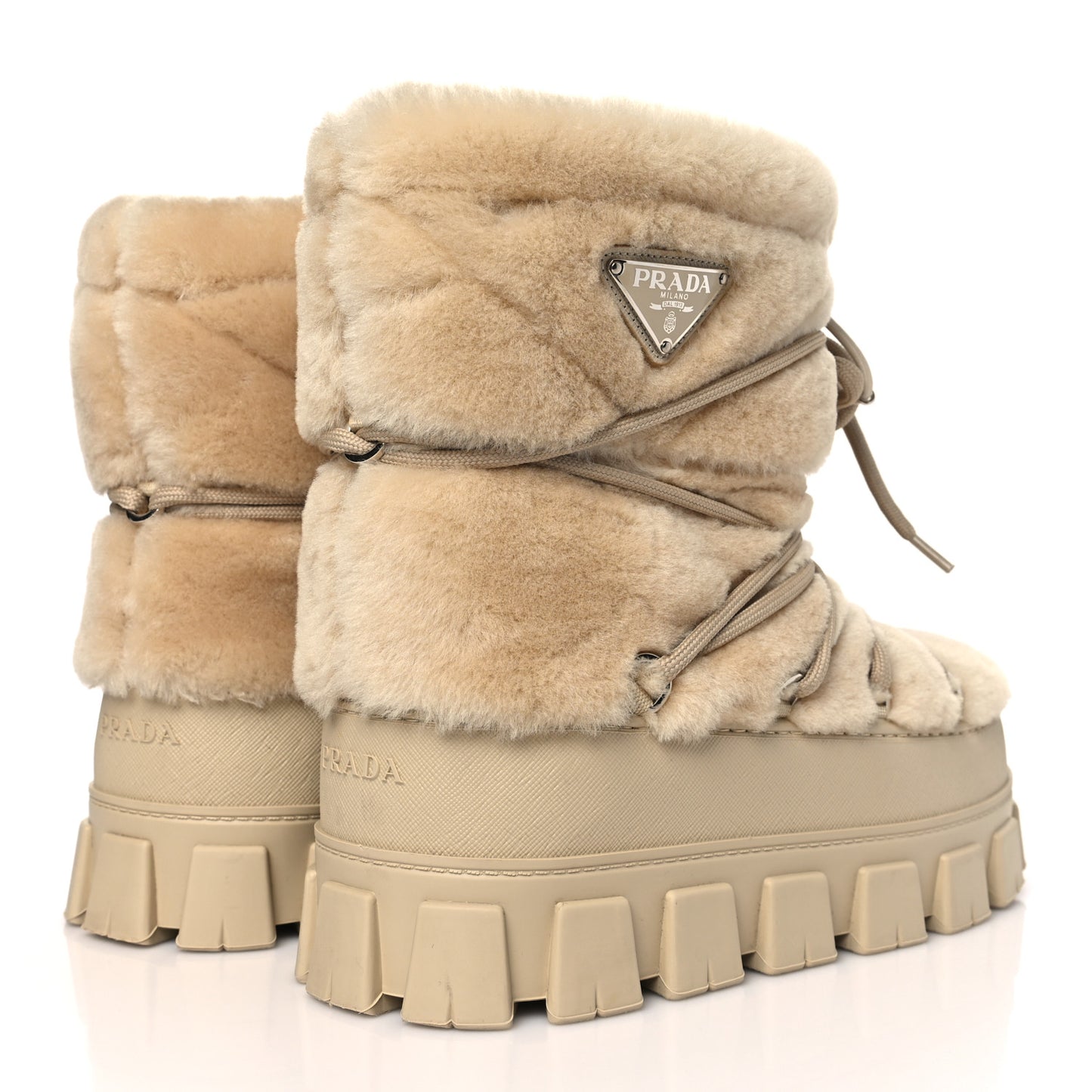 Shearling Logo Apres Ski Ankle Boots 35 36 Beige