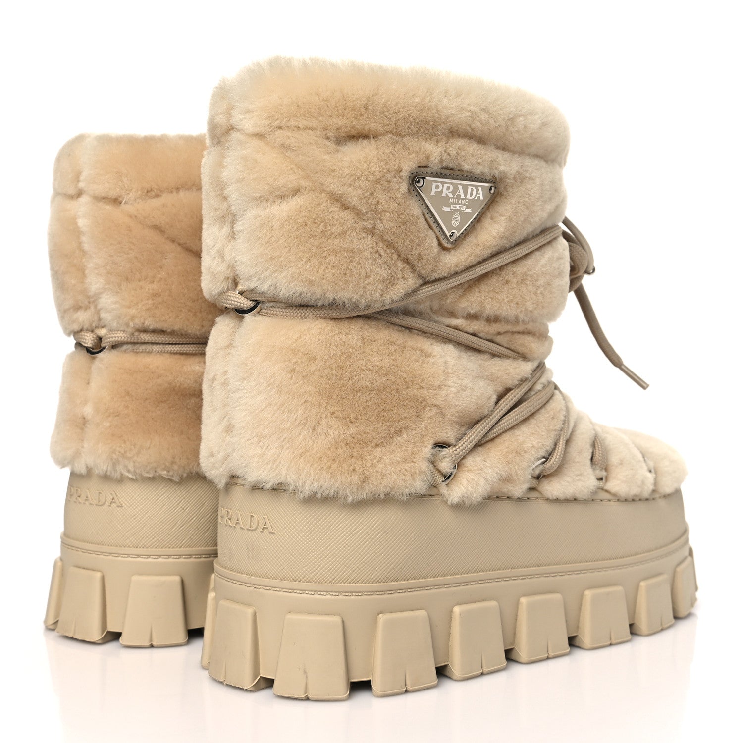 Prada Shearling Logo Apres Ski Ankle Boots 35 36 Beige 4 of 7