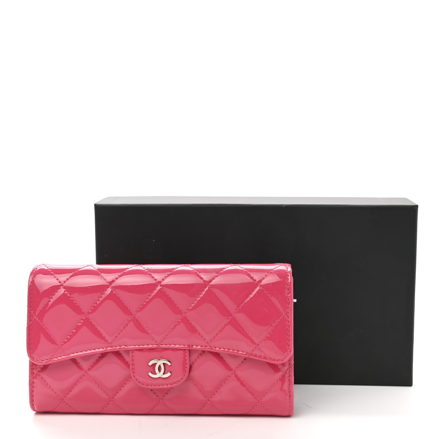 Patent Quilted Large Flap Wallet Pink