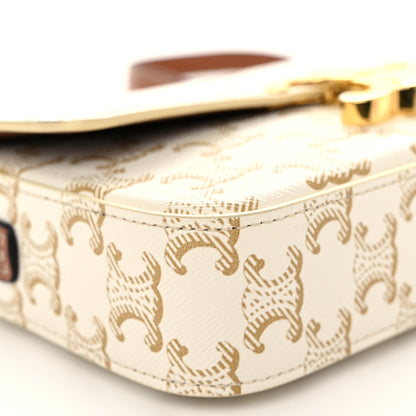 Celine Canvas Calfskin Triomphe Shoulder Bag White 9 of 10