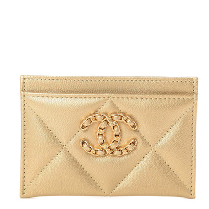 Chanel Metallic Goatskin Quilted Chanel 19 Card Holder Gold 1 of 7