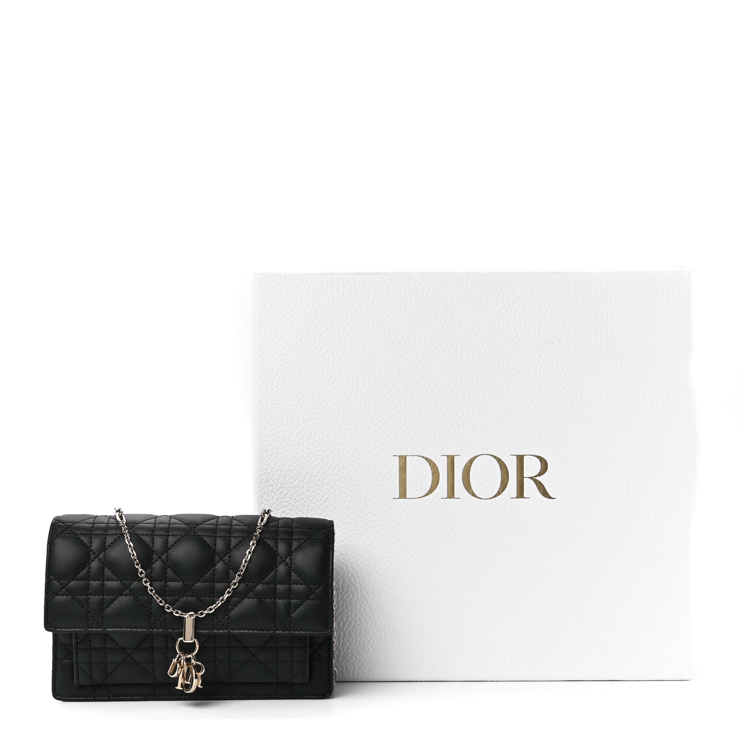 Lambskin Cannage Lady Dior Chain Pouch Black