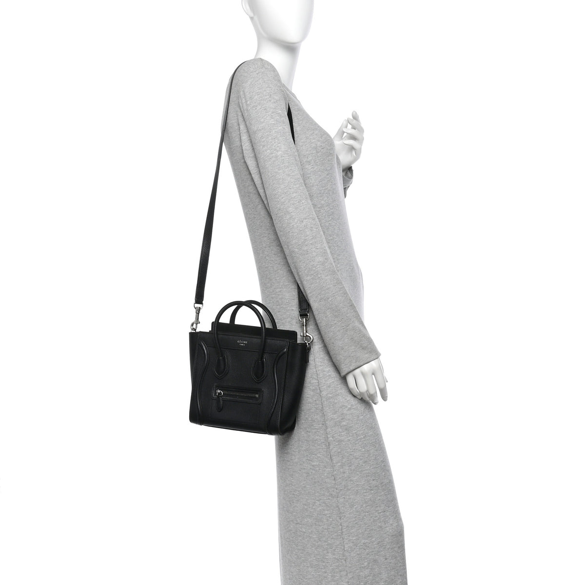 Celine Drummed Calfskin Nano Luggage Black 2 of 10