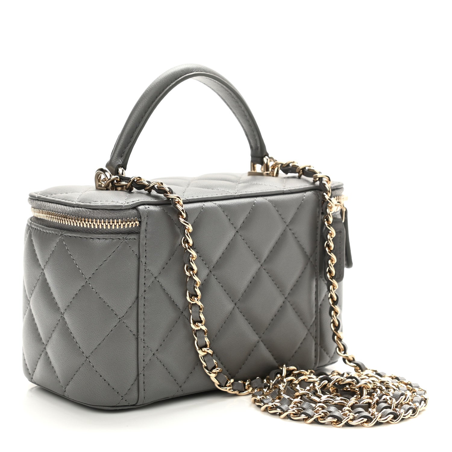 Chanel Lambskin Quilted Small Top Handle Vanity Case With Chain Grey 3 of 12