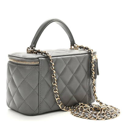 Chanel Lambskin Quilted Small Top Handle Vanity Case With Chain Grey 3 of 12
