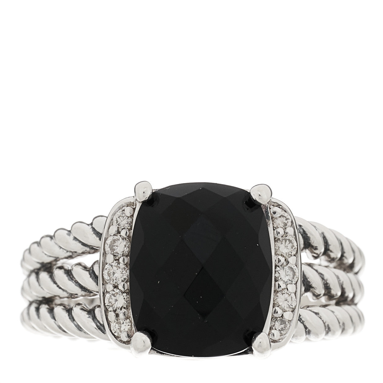 David Yurman Sterling Silver Diamond Black Onyx 10mm Petite Wheaton Ring 51 5.75 1 of 4