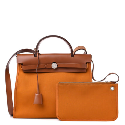 Hermes Toile Officer Vache Hunter Herbag Zip 31 PM Jaune Ambre Natural 1 of 12