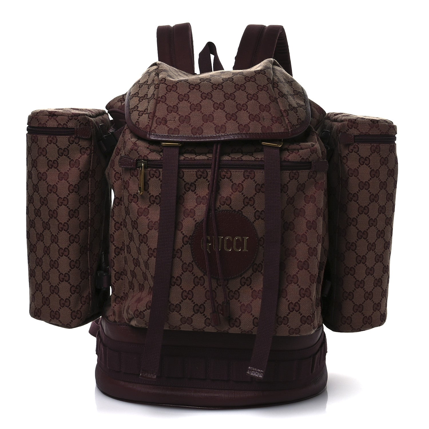 Gucci GG Monogram Script Logo Large Double Pocket Backpack Sahara Rubino Bordeaux 8 of 10