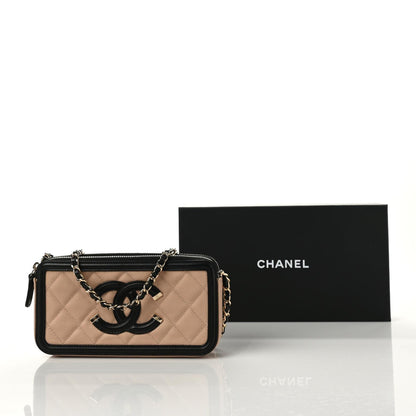Chanel Caviar Quilted CC Filigree Clutch With Chain Beige Black 10 of 10