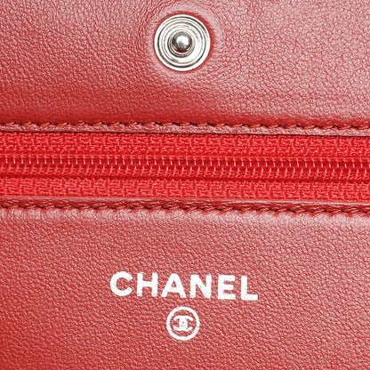 Chanel Lambskin Quilted Wallet On Chain WOC Red 6 of 9