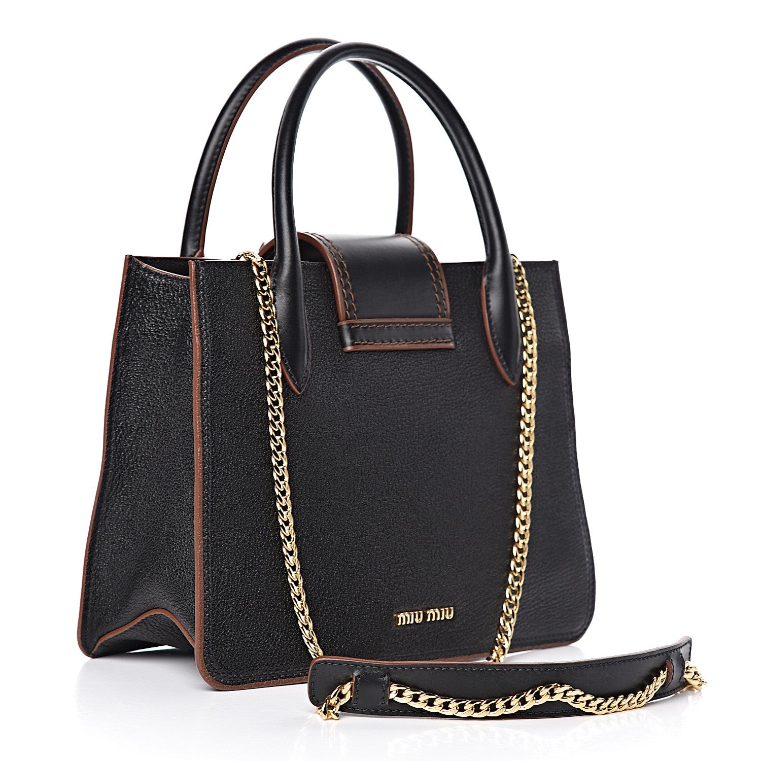 Miu Miu Goatskin Madras Soft Calf Crystal Embellished Tote Black 4 of 11