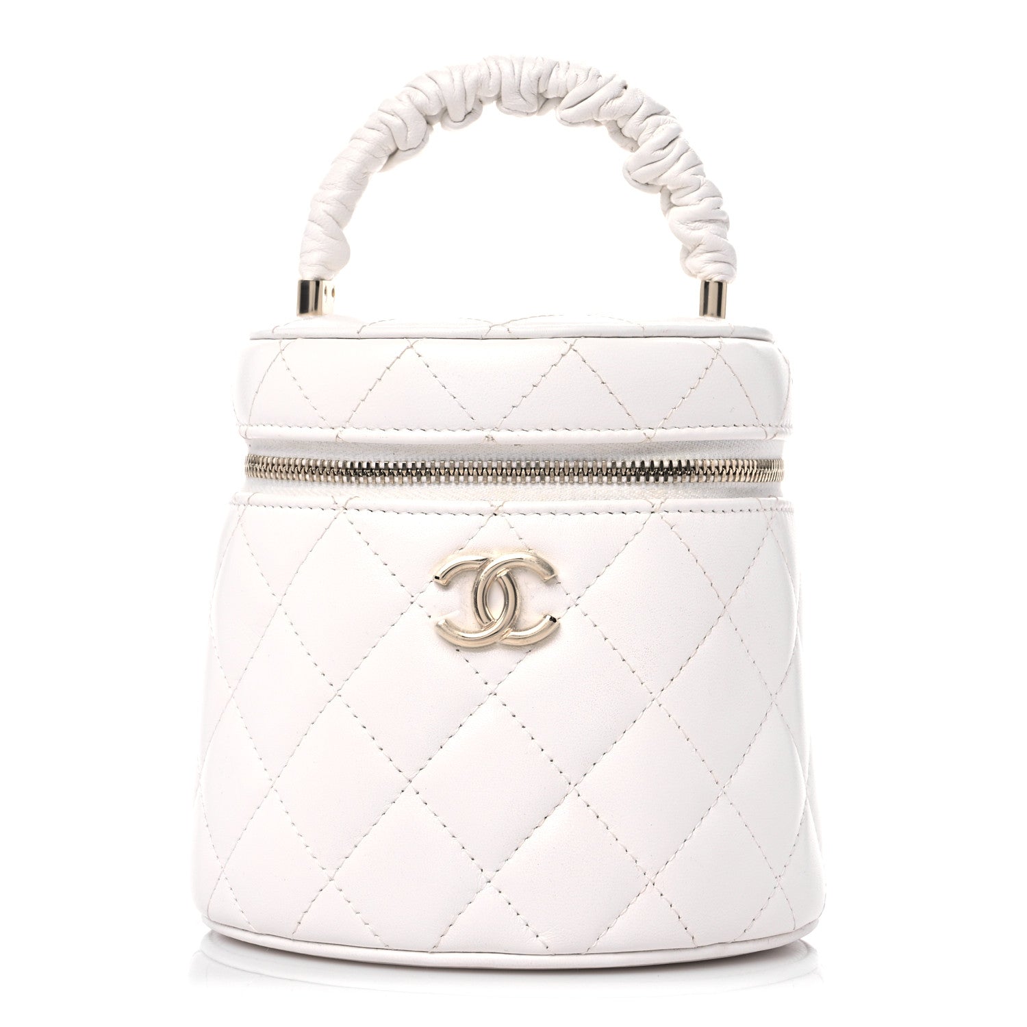 Chanel Lambskin Quilted Ruched Handle Vanity Case White 1 of 12