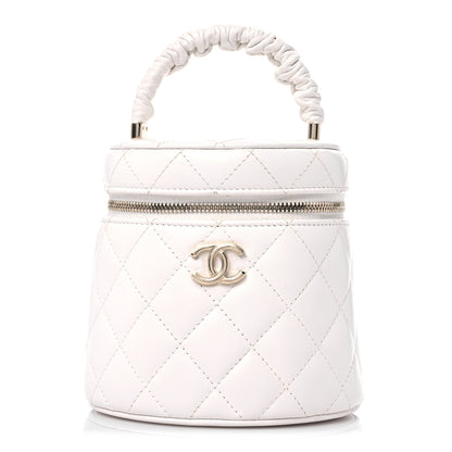 Chanel Lambskin Quilted Ruched Handle Vanity Case White 1 of 12
