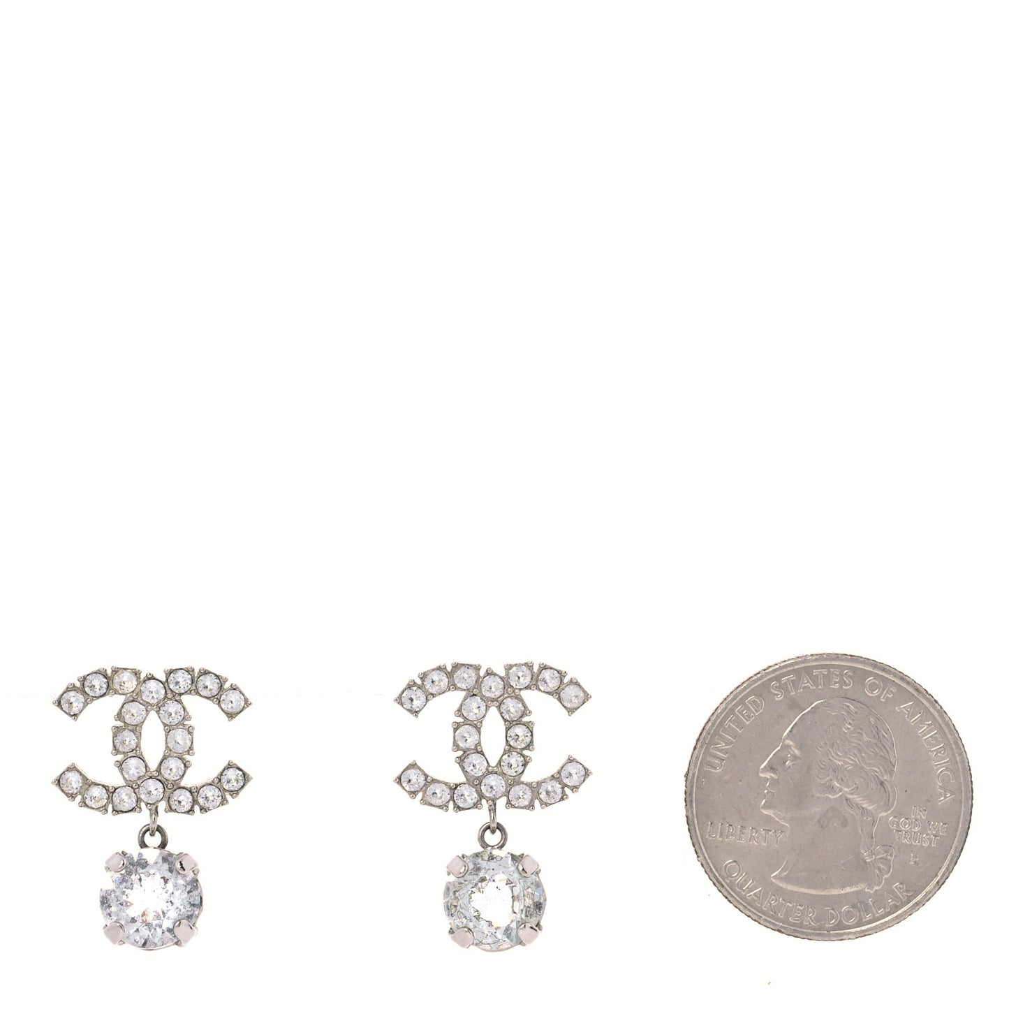 Crystal CC Drop Earrings Silver