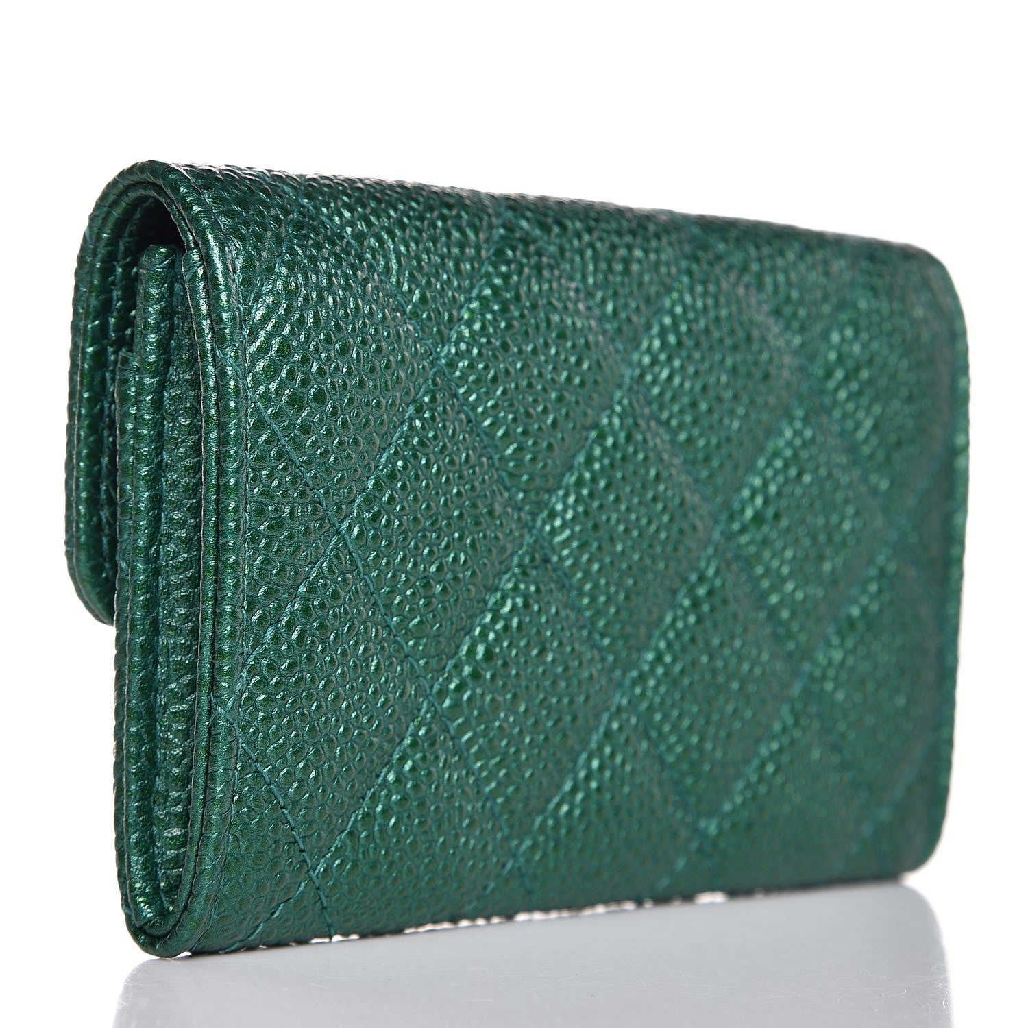 Chanel Metallic Caviar Quilted Card Holder Green 3 of 9